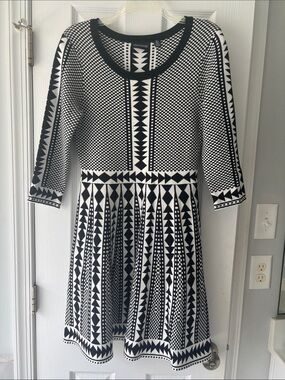Black & White Geometric Fit-and-Flare Dress